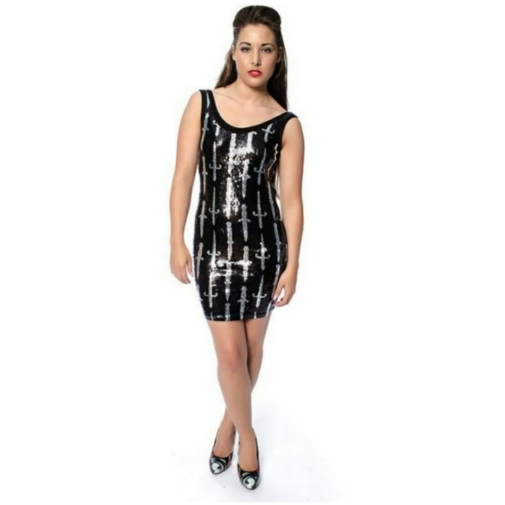 🆕Too Fast Rat Baby Black Sequin Dagger Dress, XL